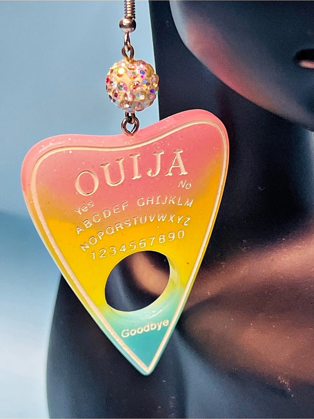 ✨ Pastel Pastel Goth Resin Ouija Board Planchette Dangle Earrings ✨ - Picture 2 of 5